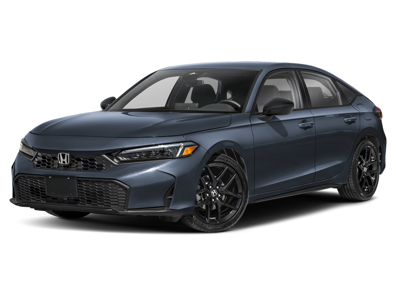 2026 Honda Civic Hatchback Sport in Meteorite Gray Metallic — front three-quarter view