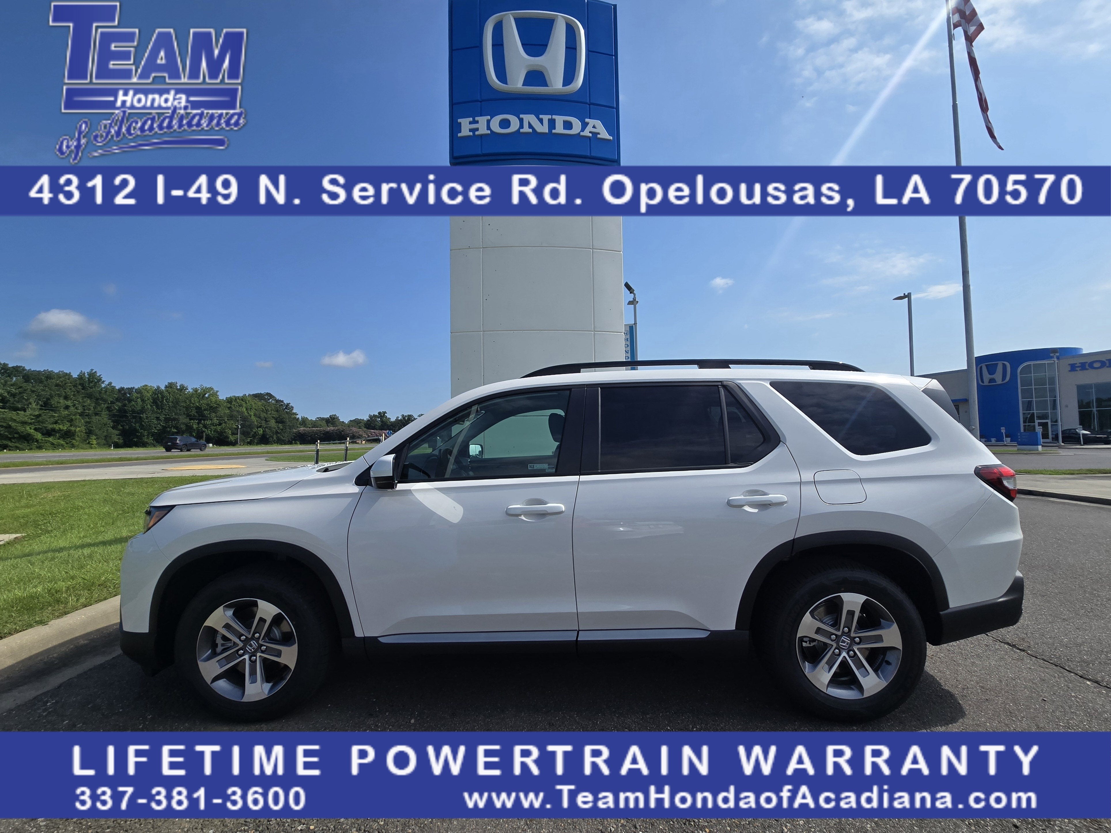 2026 Honda Pilot EX-L in Platinum White Pearl — front three-quarter view